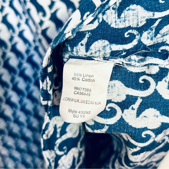 J.Crew Seahorse Print Shirt in size 12 linen indigo navy preppy Jenna Lyons - Picture 7 of 7